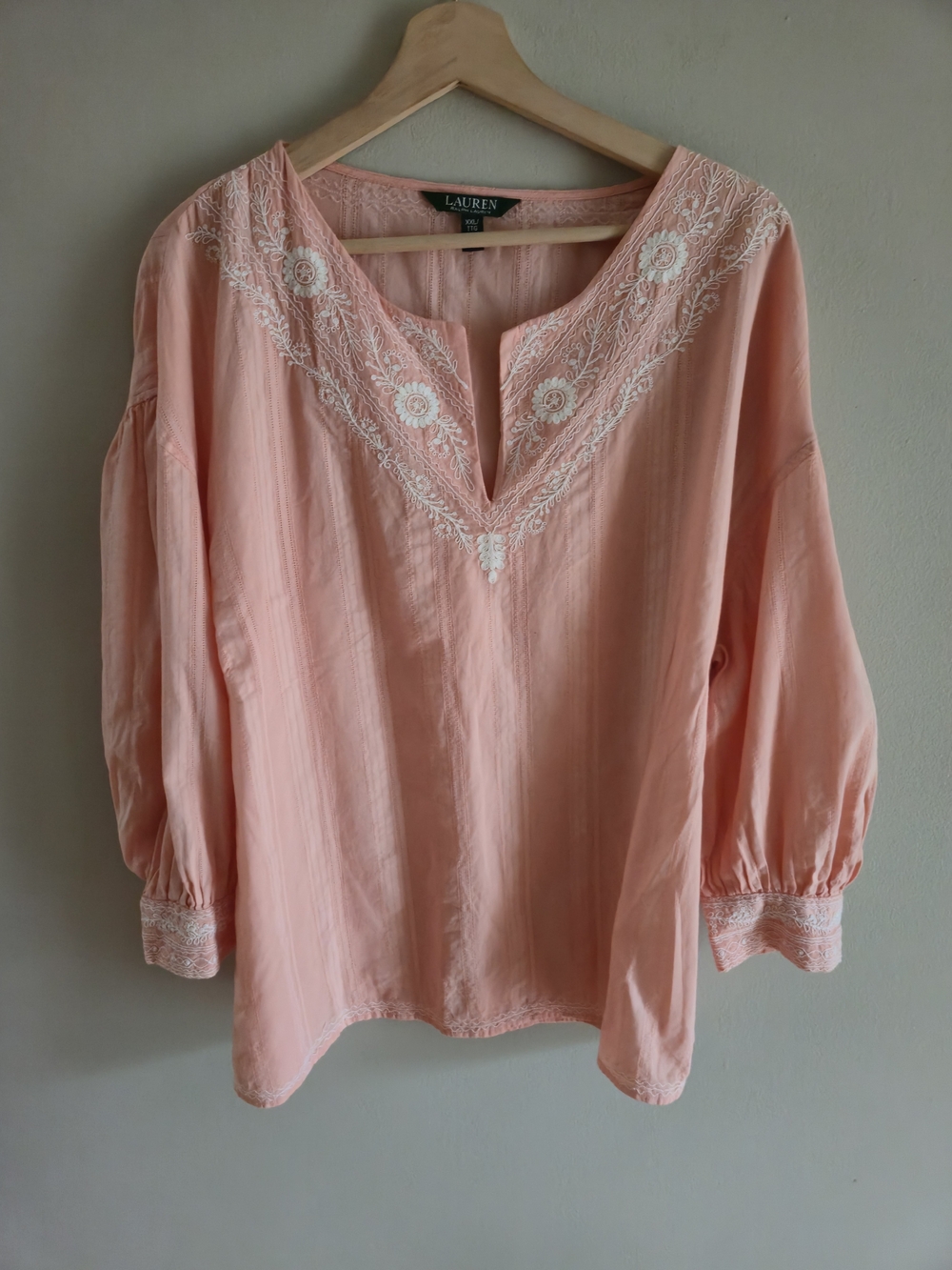 Ralph Lauren Embroidered Tunic Top Women's Coral Peach 100Cotton Lightweight